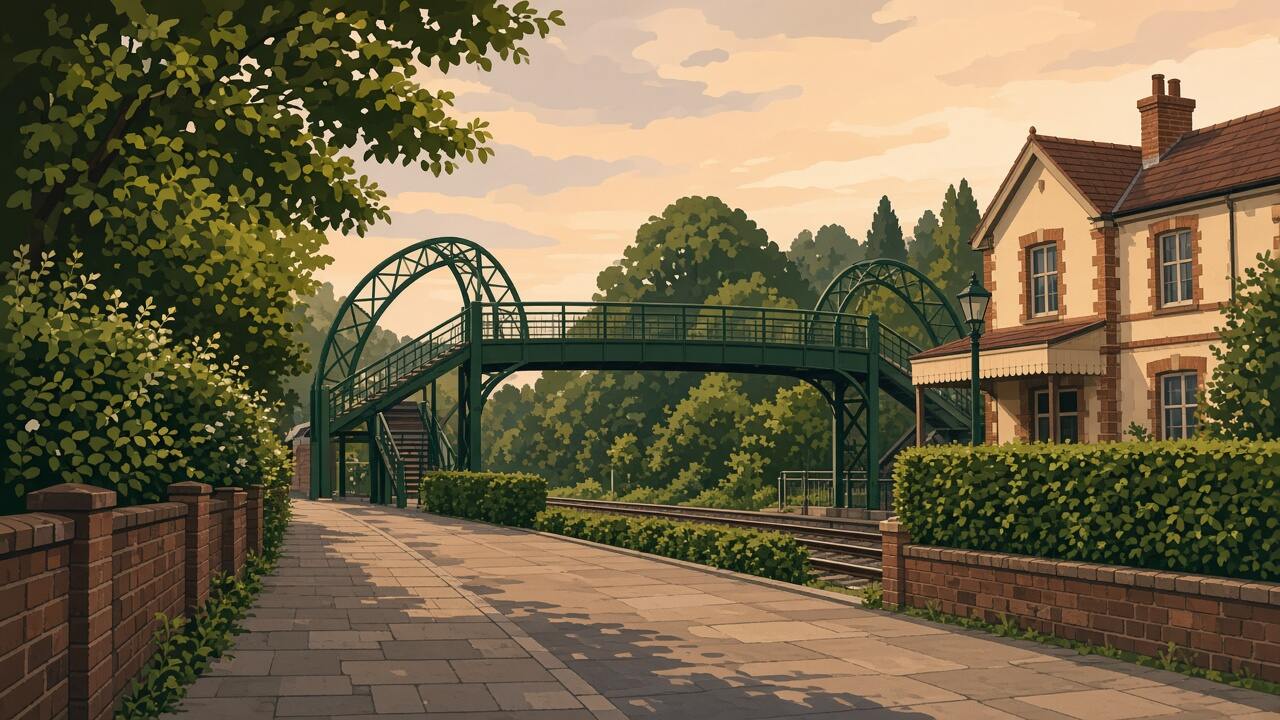 Example illustration of a small station approach. It is not Kenley station and not a client's office.